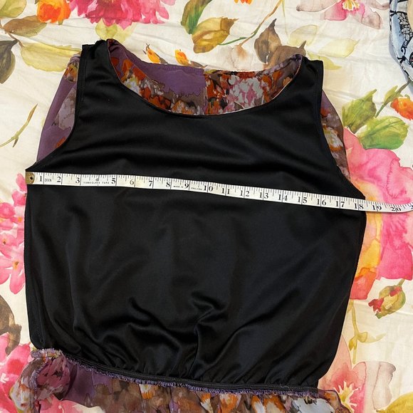 CYNTHIA ROWLEY Floral Blouse Size Med Flowy Big Sleeves Ruffle Hem Lined - Picture 11 of 16